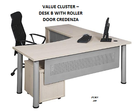 VALUE CLUSTER - DESK B WITH ROLLER DOOR CREDENZA