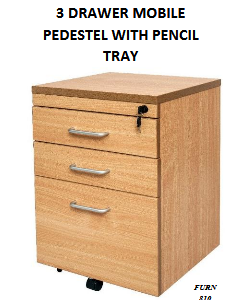 3 DRAWER MOBILE PEDESTAL WITH PENCIL TRAY